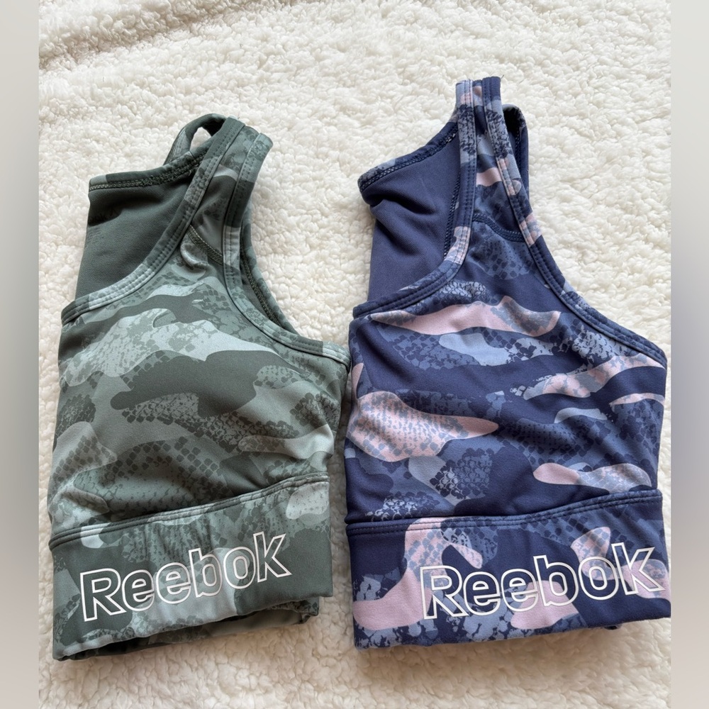 2 Pack Reebok Green and Blue Camouflage Sports Bras
